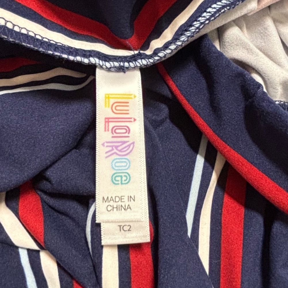 LuLaRoe Womens Leggings Size TC2 Navy Blue Red White Striped Plus 18+ NWT - Picture 3 of 4